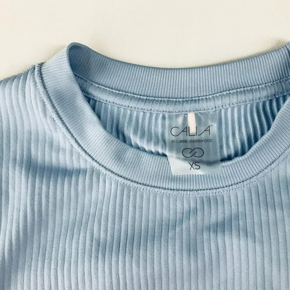 Calia Women's XS Athletic Shirt Blue Solid Long Sleeve Ribbed Crew Neck CL18